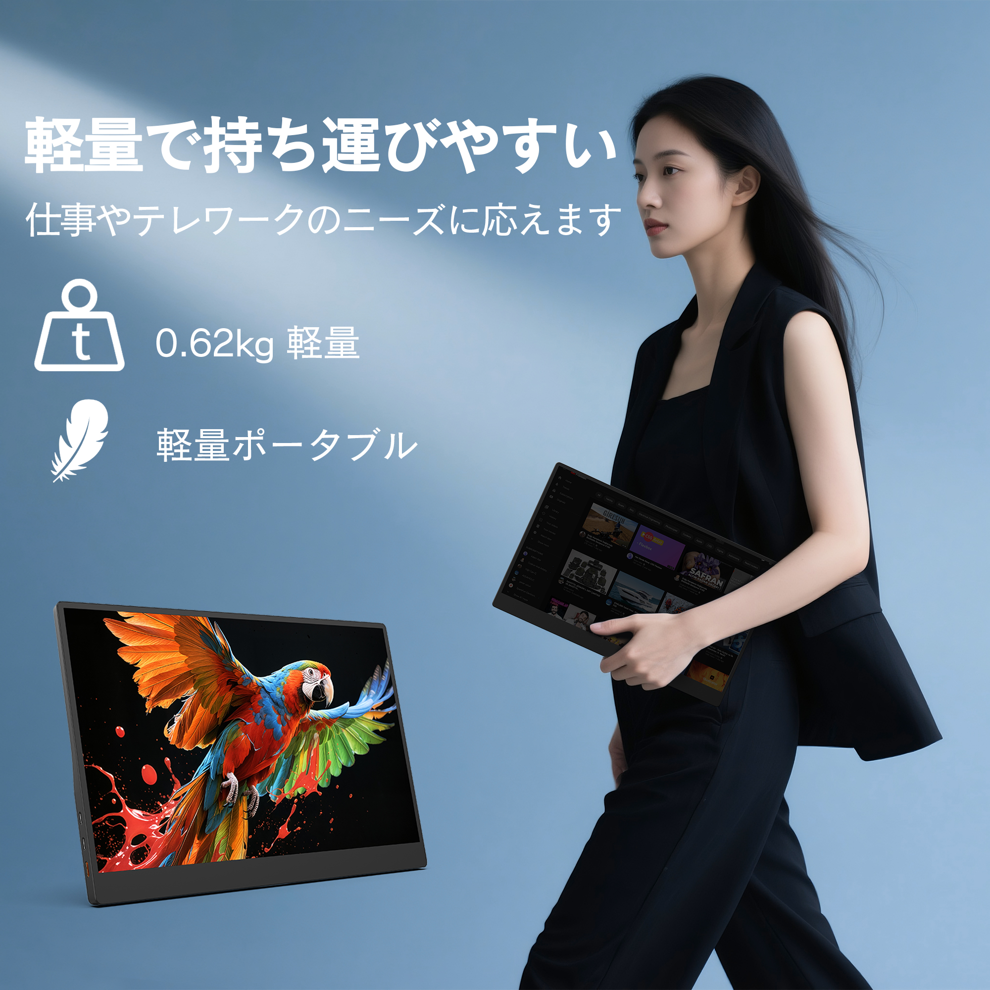 新型 モバイルモニター 15.6インチ ポータブルモニター モバイルディスプレイ 1080p FHD 高速応答60Hz ゲームモニター 持ち運び Type-C HDMI スピーカー内蔵 関連画像3
