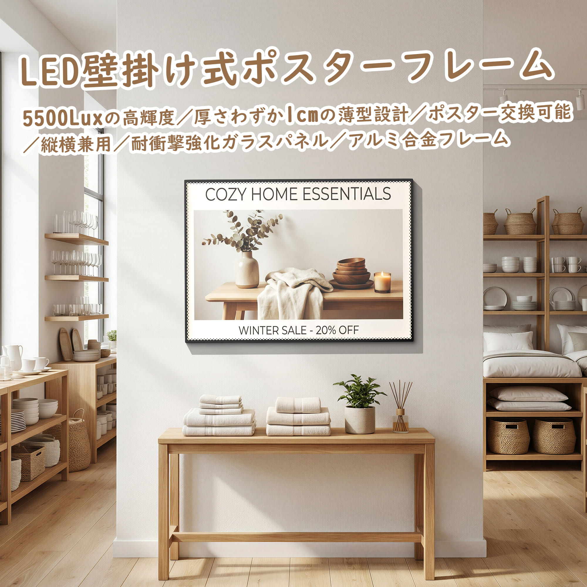 LED看板 壁掛け A1 ポスターフレーム ガラスパネル 光る 飲食店 看板 ライトパネル メニュー 店舗用 爆買 | VETESA | 04