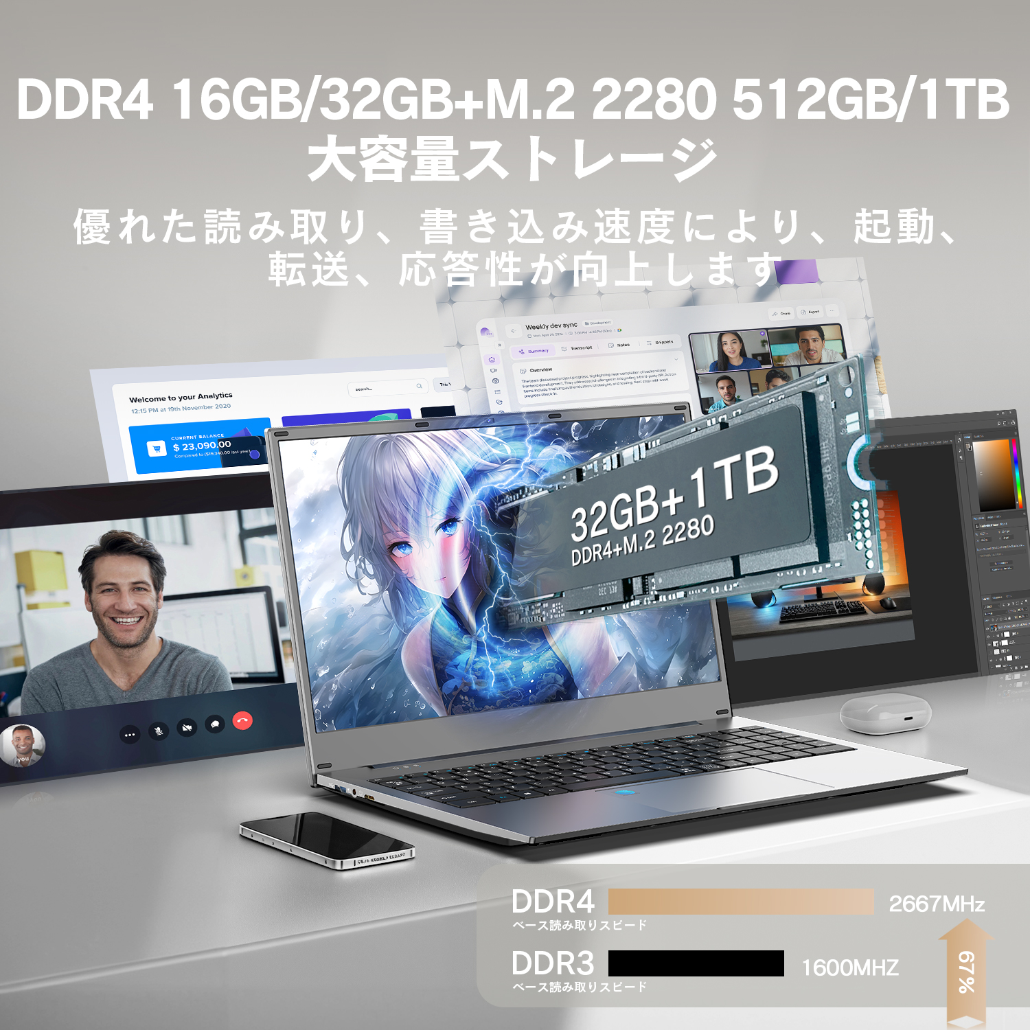 保証付 新品 ノートパソコン ノートPC Win11搭載 WPS Office Celeron メモリ16GB SSD512GB 15.6型 指紋認証 10キー  初心者向け テレワーク応援 送料無料   NQ7 | VETESA | 05
