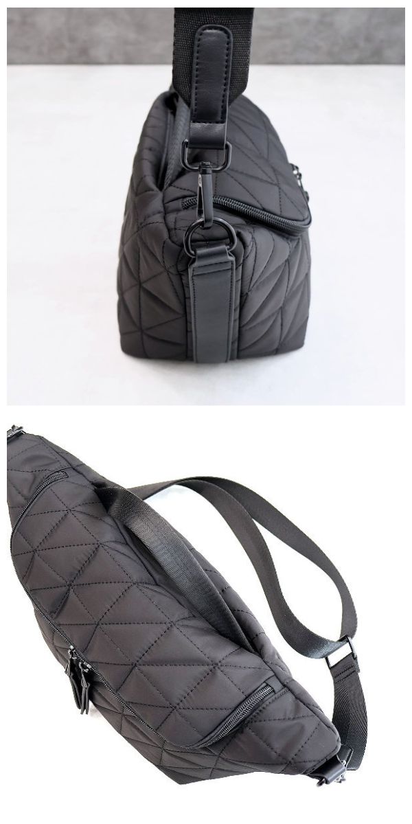 黒いキルティングボディバッグ ワンショルダー メンズ ボディバッグ 本革 bag キルティング black