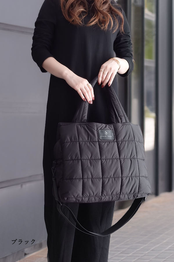 動画あり】ナイロン キルティング バッグ トート 軽量 ファスナー付き