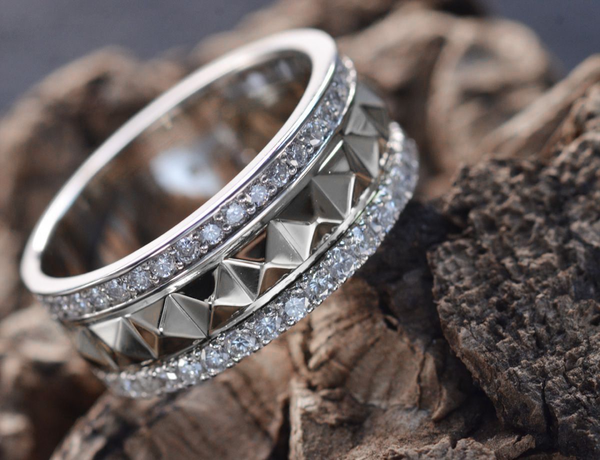 指輪 メンズリング プラチナ ダイヤモンド 0.8カラット コンビ 鋲