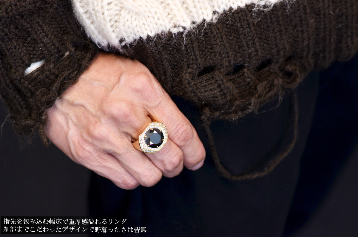 印台 メンズリング K18 18k 18金 ブラックダイヤモンド ダイヤモンド 