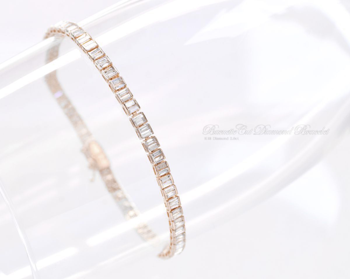 ブレスレット メンズ K18PG ダイヤモンド 2カラット 18金 18k バゲット 