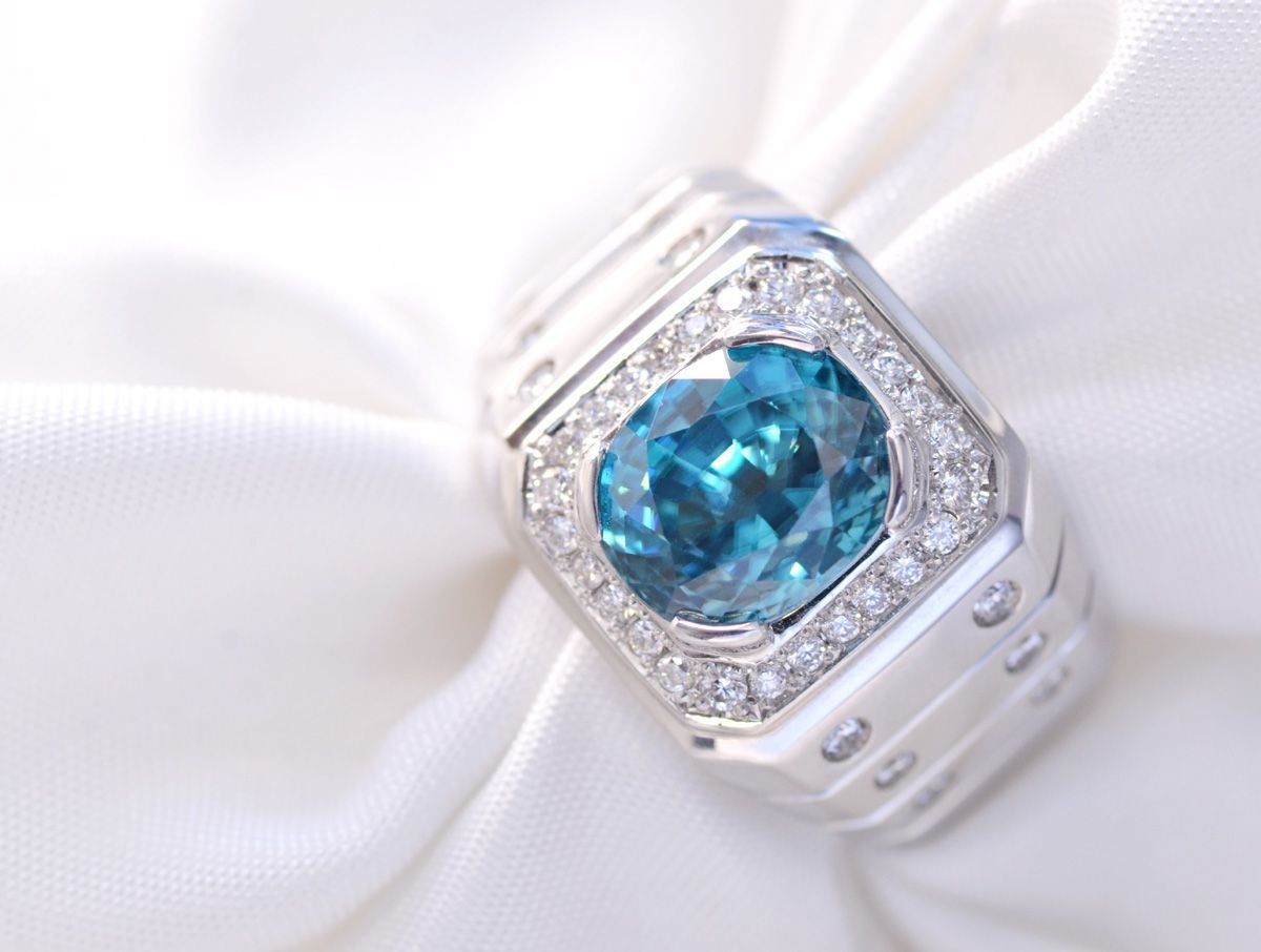 指輪 印台 メンズリング プラチナ ブルージルコン ダイヤモンド Pt900