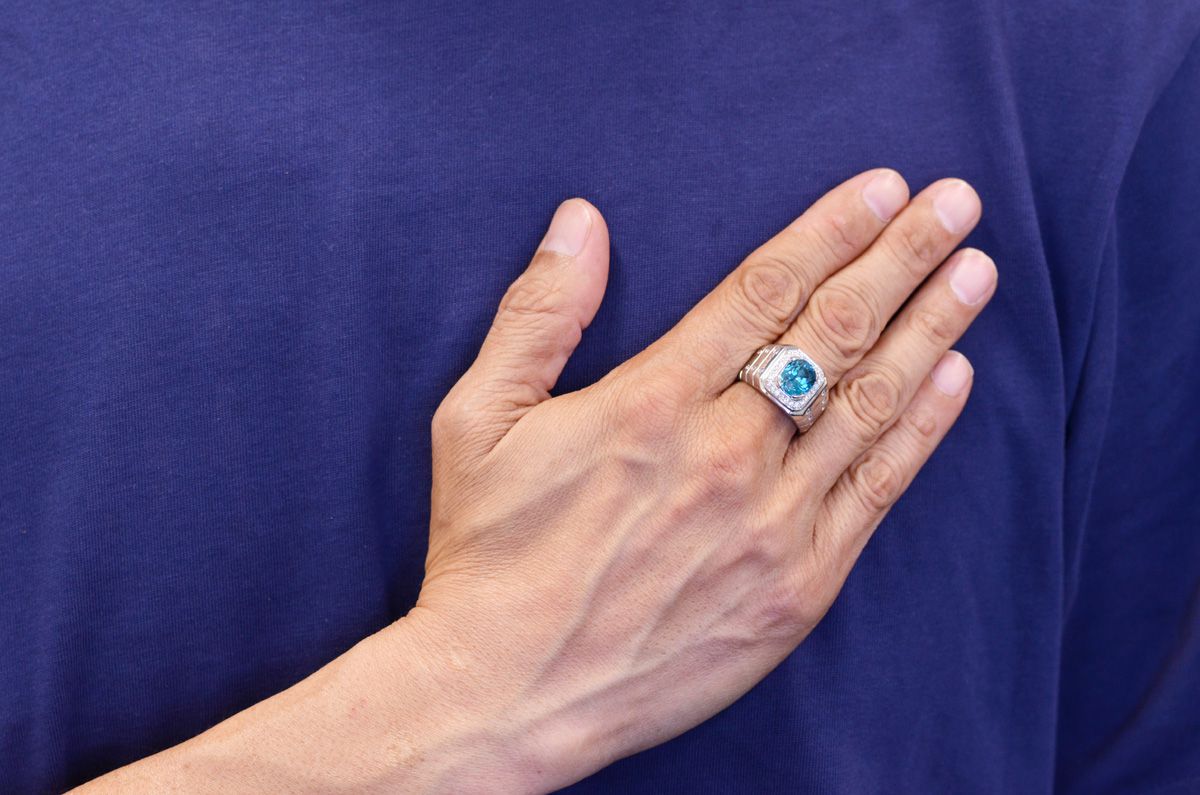 指輪 印台 メンズリング プラチナ ブルージルコン ダイヤモンド Pt900