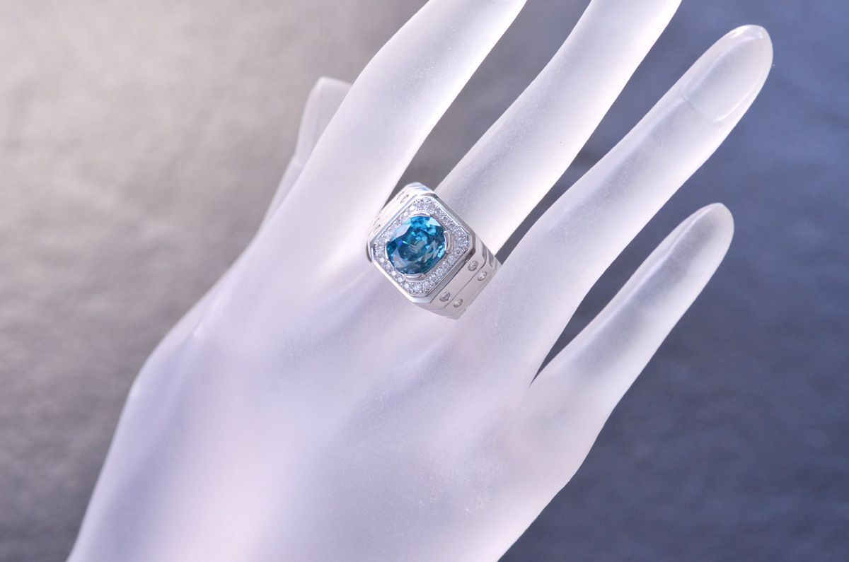 指輪 印台 メンズリング プラチナ ブルージルコン ダイヤモンド Pt900