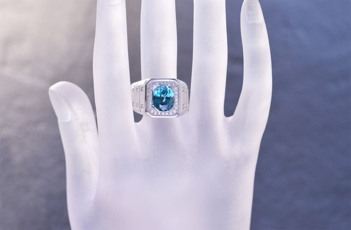 指輪 印台 メンズリング プラチナ ブルージルコン ダイヤモンド Pt900