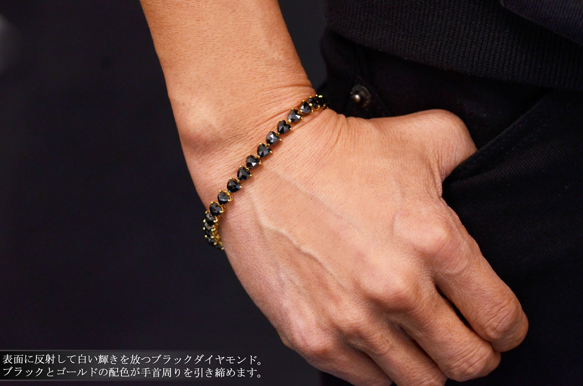 テニスブレスレット K18 18金 18k ハートシェイプ ブラック