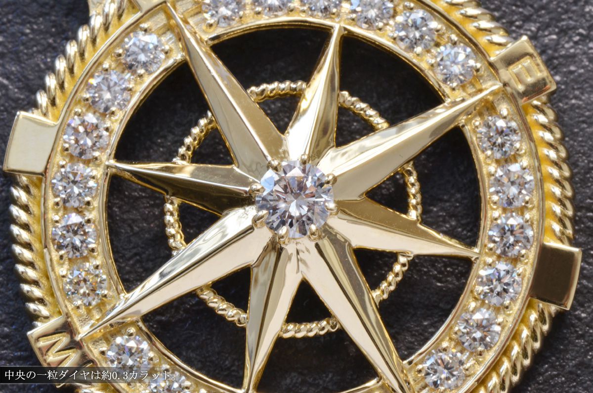 ペンダントトップ メンズ K18 18K 18金 ダイヤモンド 方位磁針