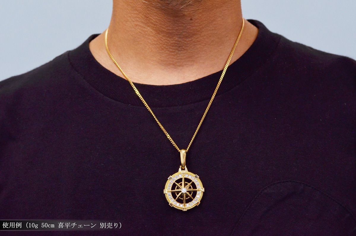 ペンダントトップ メンズ K18 18K 18金 ダイヤモンド 方位磁針