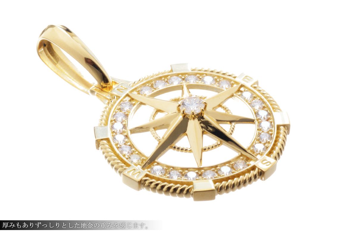 ペンダントトップ メンズ K18 18K 18金 ダイヤモンド 方位磁針