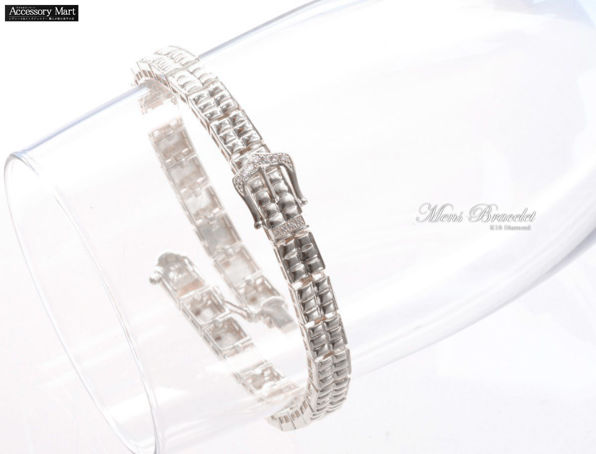 ブレスレット メンズ 18金 K18WG ダイヤモンド 19.5cm ホワイト