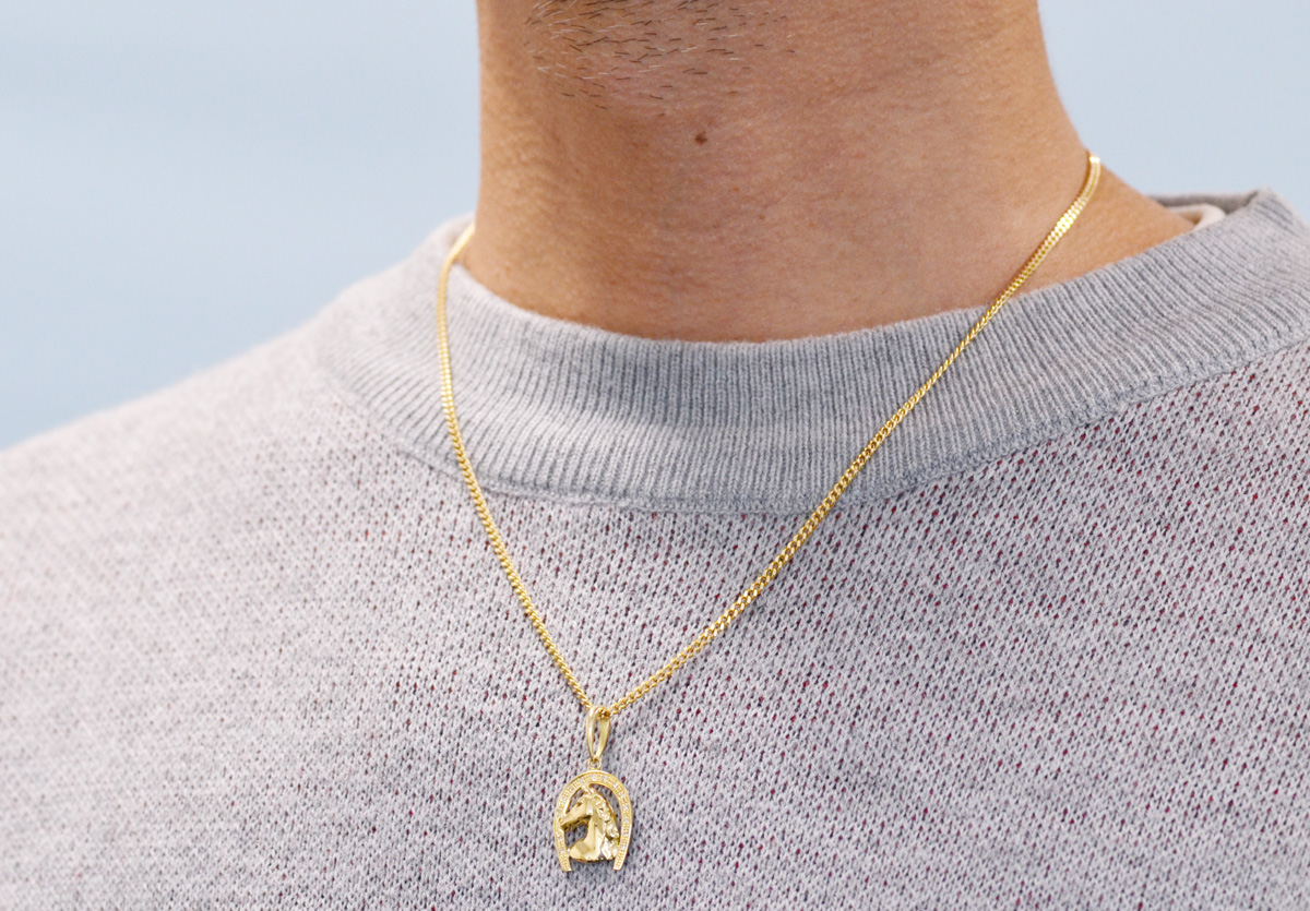 ペンダントトップ メンズ 18金 K18 18K ダイヤモンド 馬 ホース 馬蹄