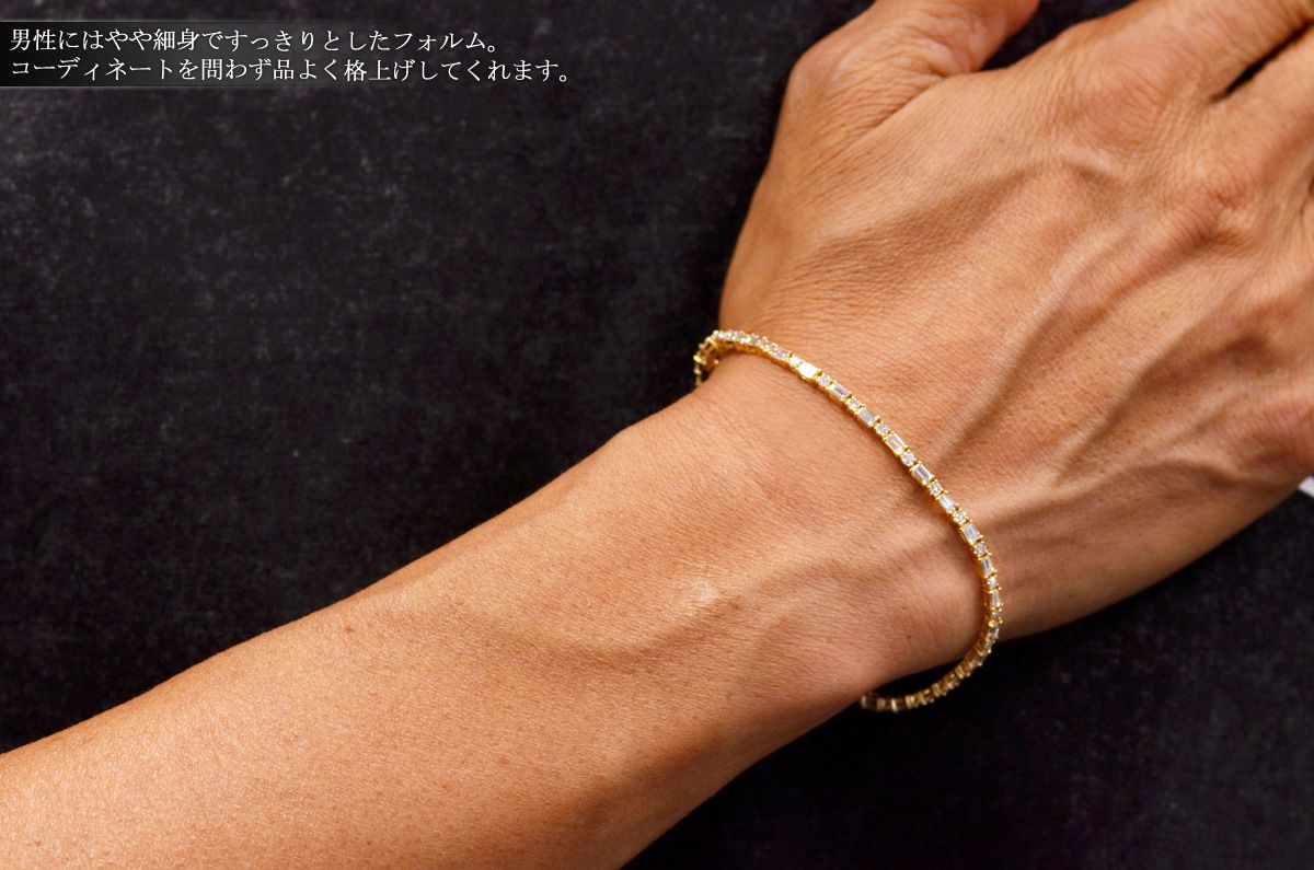 K18 ゴールド　ダイヤモンド0.12ct ブレスレット　18cm ブレスレット メンズ K18 18金 ダイヤモンド バゲットカット ラウンド