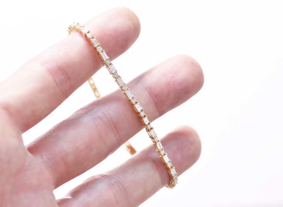 ブレスレット メンズ K18 18金 ダイヤモンド バゲットカット ラウンド