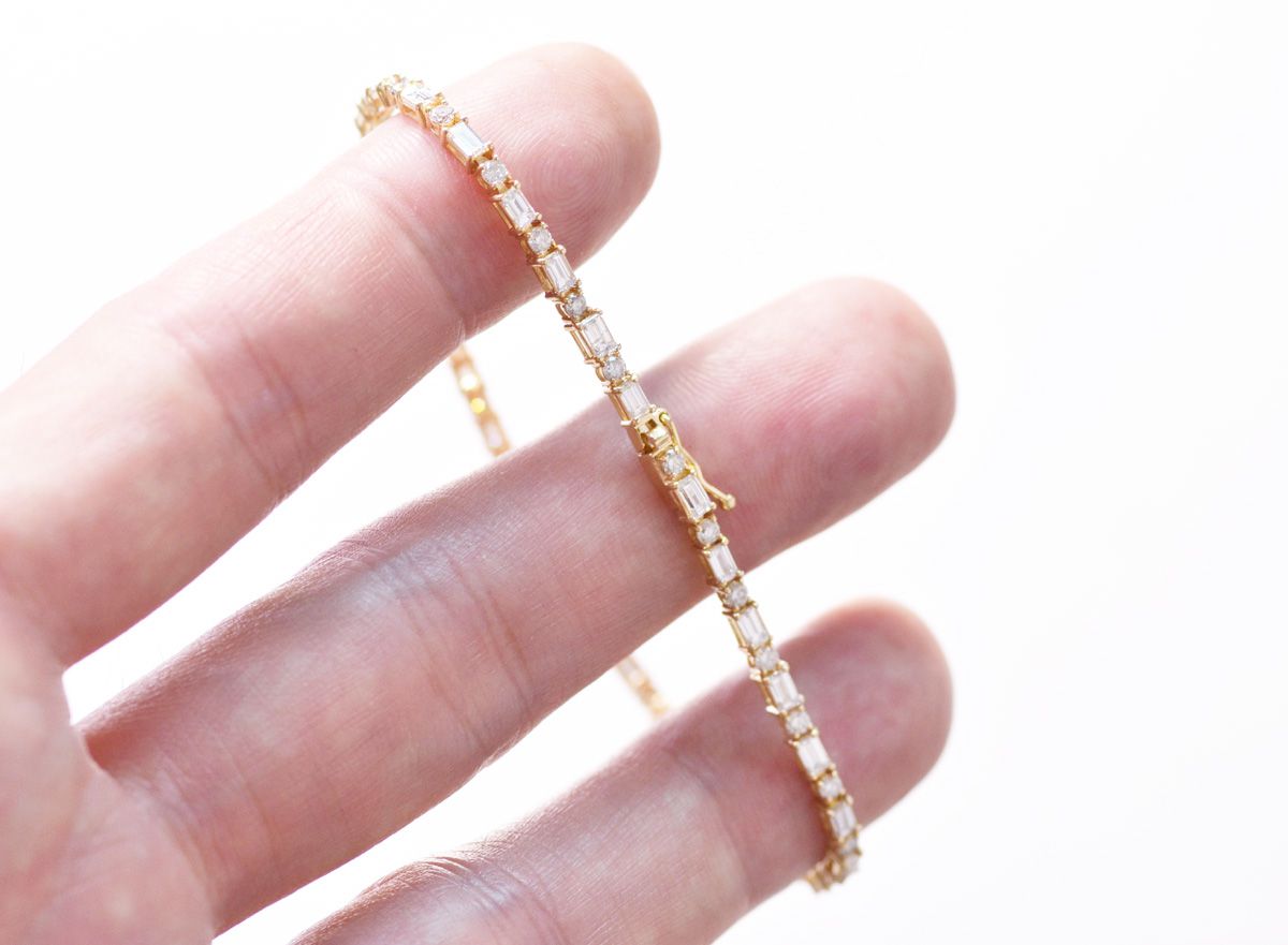 ブレスレット メンズ K18 18金 ダイヤモンド バゲットカット ラウンド