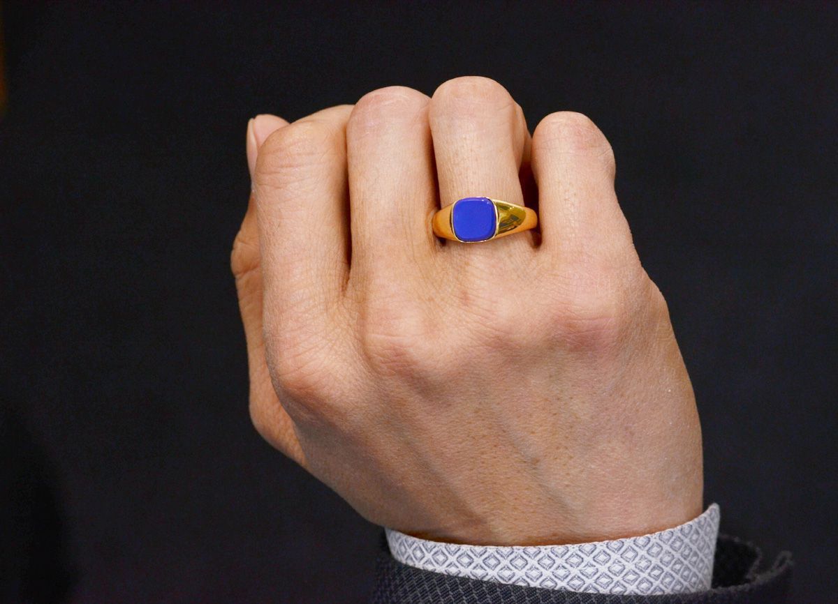 指輪 メンズリング 18金 K18 18k ラピスラズリ 印台 リング ゴールド