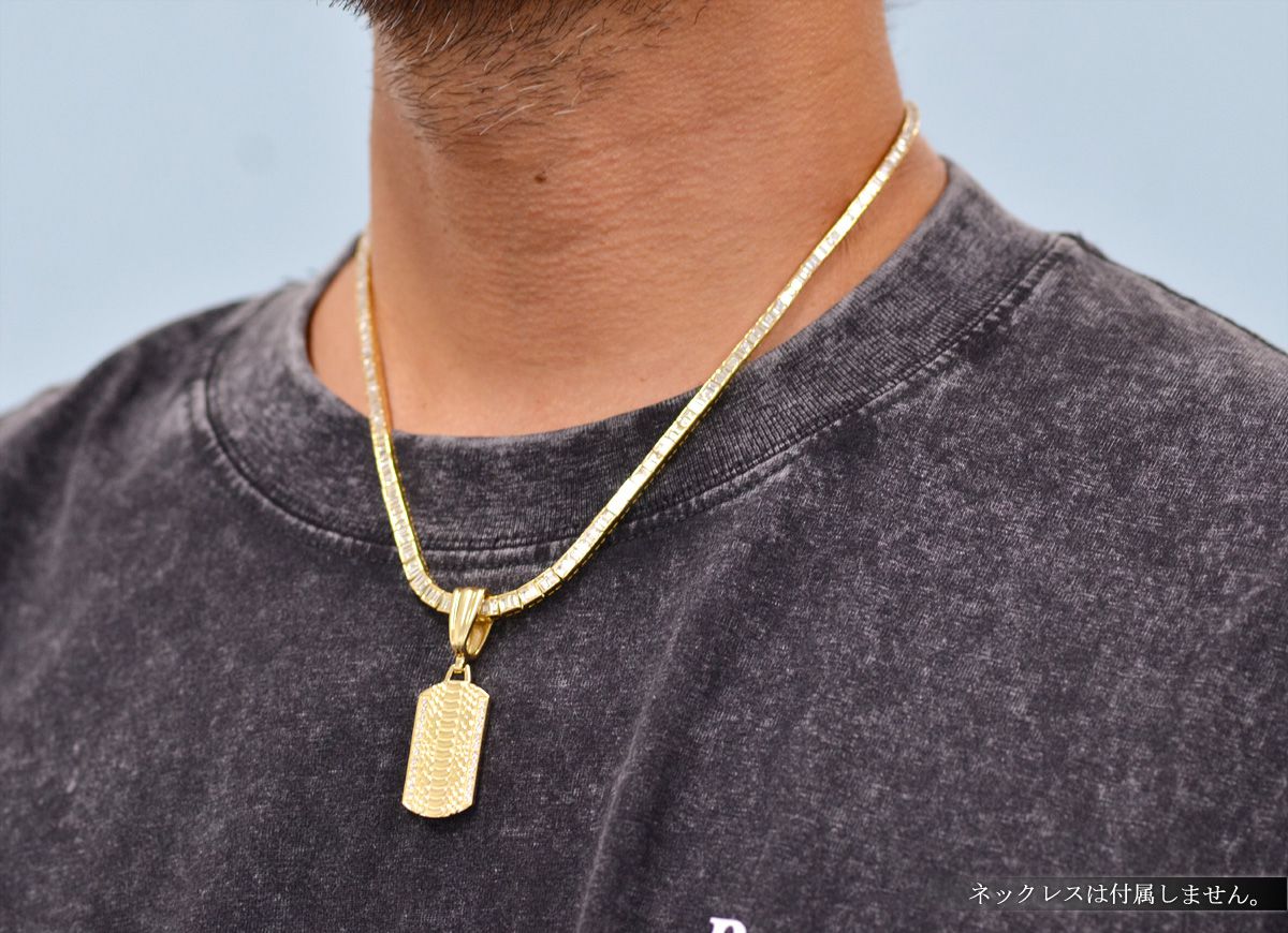 ペンダントトップ メンズ K18 18金 ダイヤモンド ドッグタグ イエロー