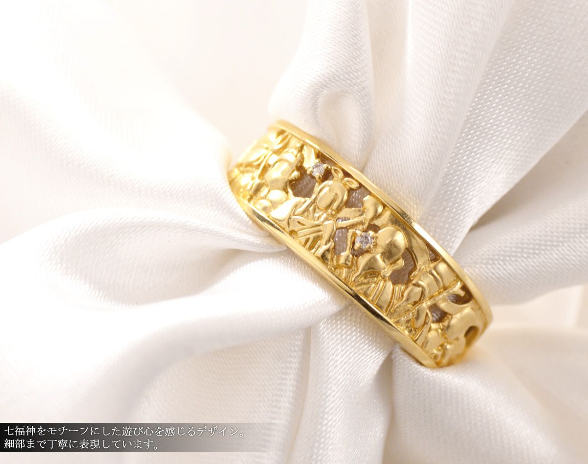 GW限定特価】指輪 メンズリング K18 18k ダイヤモンド 七福神 リング
