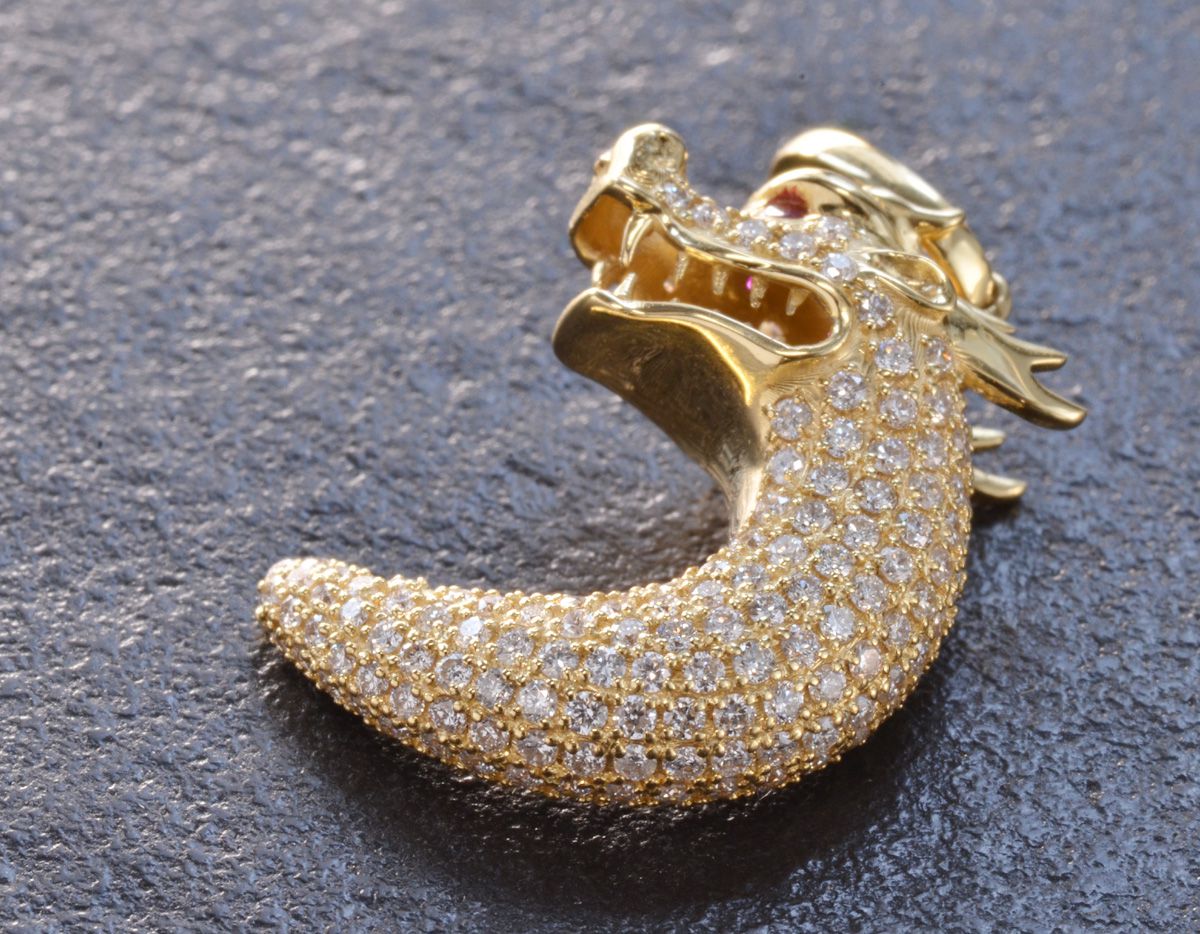 龍 ドラゴン モチーフ 真鍮製 ペンダントトップ ペンダントトップ メンズ 18金 K18 18K ドラゴン 龍 ダイヤモンド
