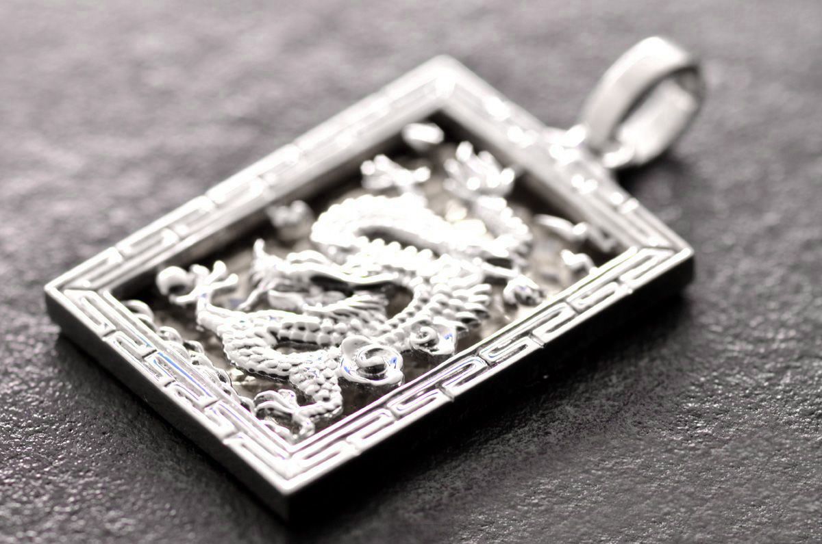 pt900 ホワイトゴールドペンダント 18金 ペンダントトップ メンズ K18WG プラチナ ドラゴン 龍 メンズ