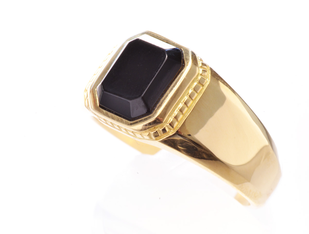 指輪 メンズリング 18金 K18 オニキス イエローゴールド 18K 印台