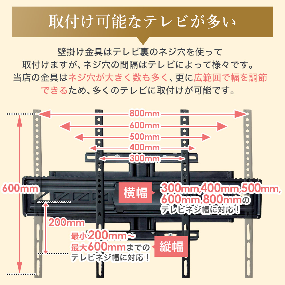 取付け可能なテレビが多い