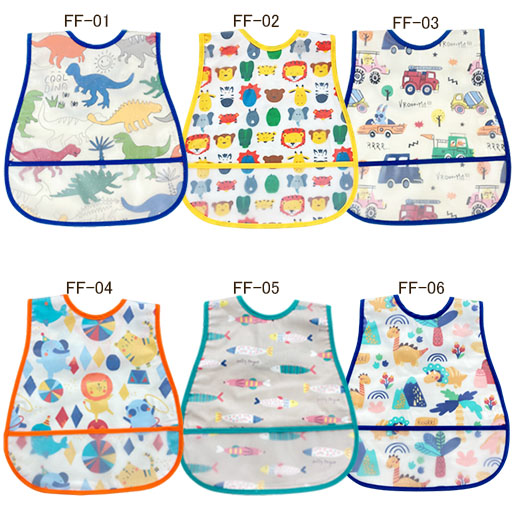 【3枚で送料無料＆5枚で+1枚おまけ付】お食事 エプロン スナップボタン 防水 スタイ ポケット付き ベビー キッズ 保育園 かわいい おしゃれ こども 子供 幼児 |  | 06