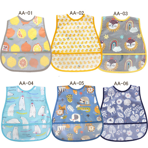 【3枚で送料無料＆5枚で+1枚おまけ付】お食事 エプロン スナップボタン 防水 スタイ ポケット付き ベビー キッズ 保育園 かわいい おしゃれ こども 子供 爆買 |  | 01