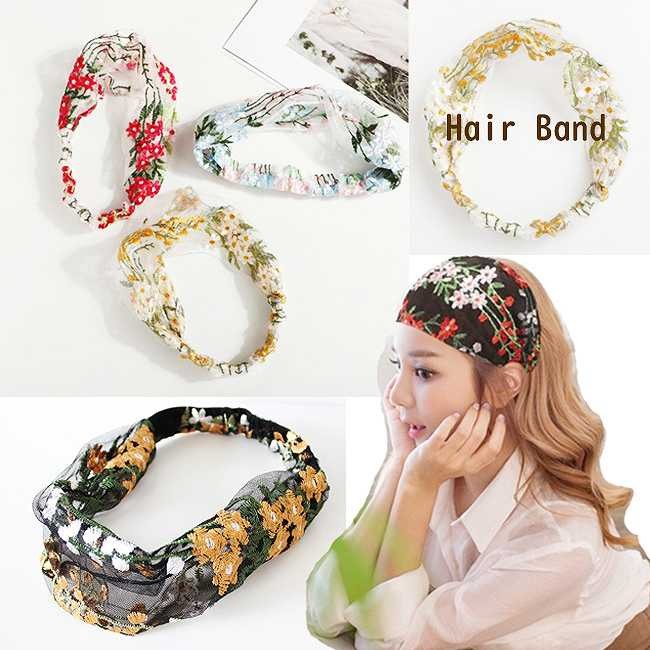 対象商品2点以上で送料無料 ヘアバンド 刺繍 レース ターバン