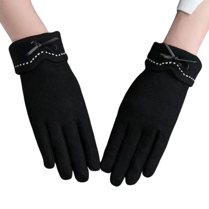 レディース 手袋 裏起毛 スマホ対応 防寒 暖かい リボン 細見え かわいい おしゃれ シンプル デザイン 冬用 通勤 通学 秋冬 ギフト 黒 保温 寒さ対策 普段使い |  | 04