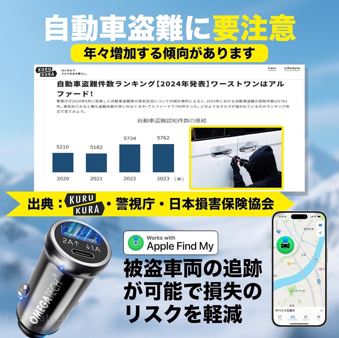 マークII GX・LX・JZX100系 シガーソケット gps Apple「探す」のみ対応