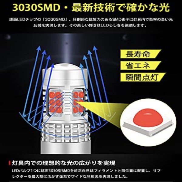 パイザー H9.9-H10.6 LED S25 ダブル テール ブレーキランプ:レッド 爆光 30連 車検対応｜acek｜04