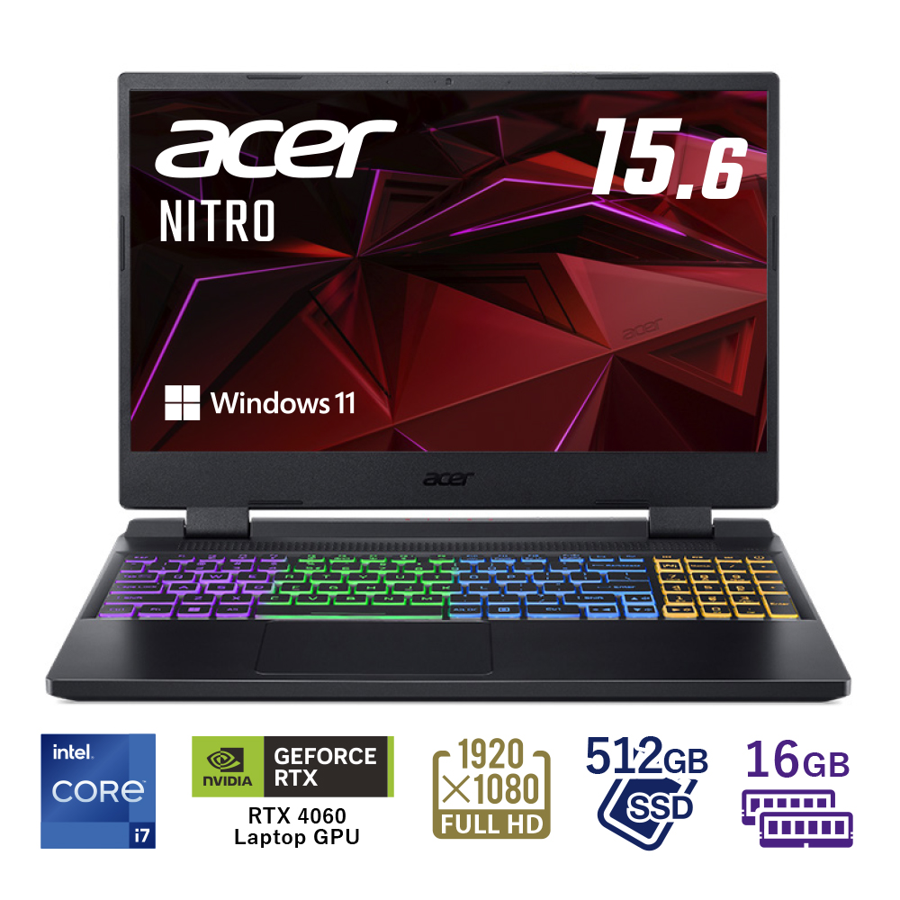 Acer公式  Nitro 5 AN515-58P-N76Y46/4 Windows 11 Pro 第12世代Intel Core i7 16GBメモリー 512GB SSD RTX 4060 Laptop GPU 15.6インチ | acer