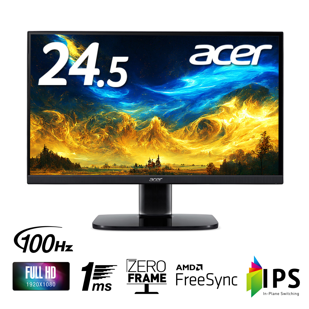 Acer モニター AlphaLine KA252QEbmix 24.5インチ IPS 非光沢 フルHD 100Hz 1ms（VRB） HDMI ミニD-Sub15 VESAマウント対応 スピーカー内蔵