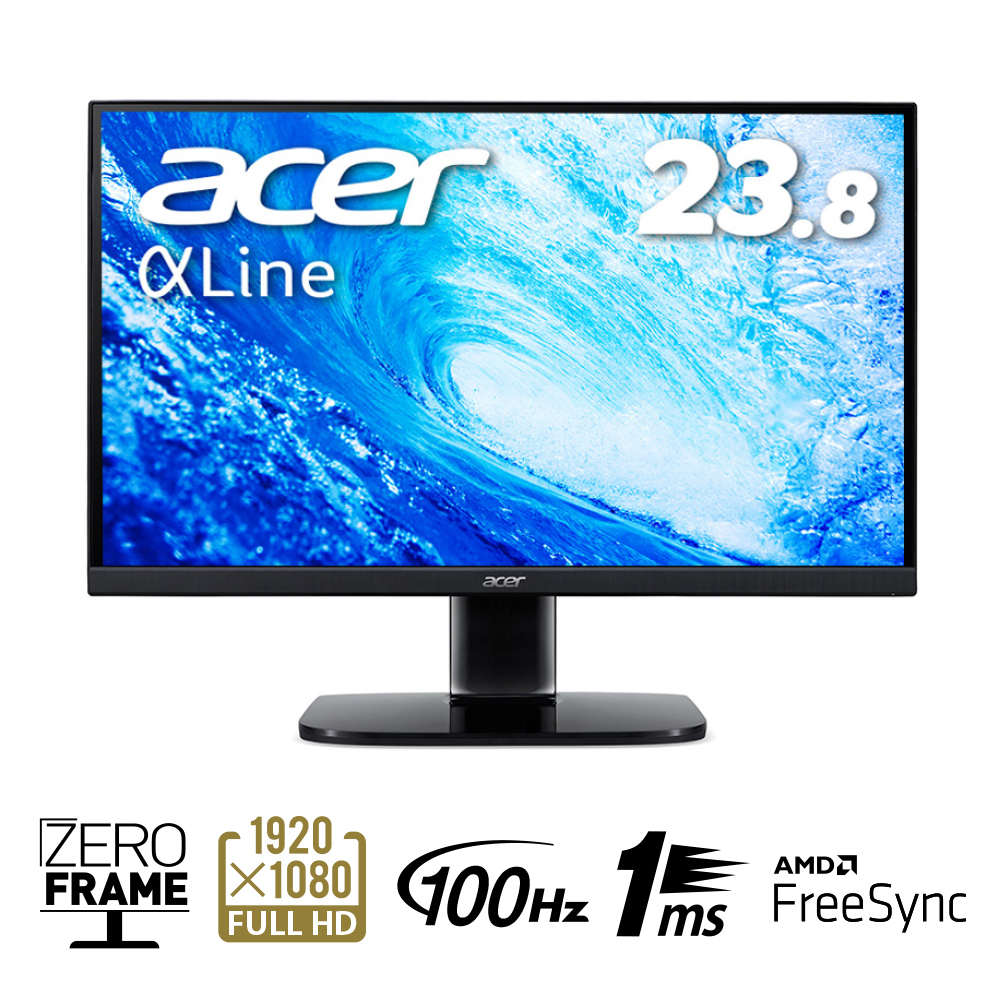 Acer公式 モニター AlphaLine KA242YHbmix 23.8インチ VA 非光沢 フルHD 100Hz 1ms（VRB） HDMI  ミニD-Sub15 VESAマウント対応 スピーカー内蔵 AMD FreeSync