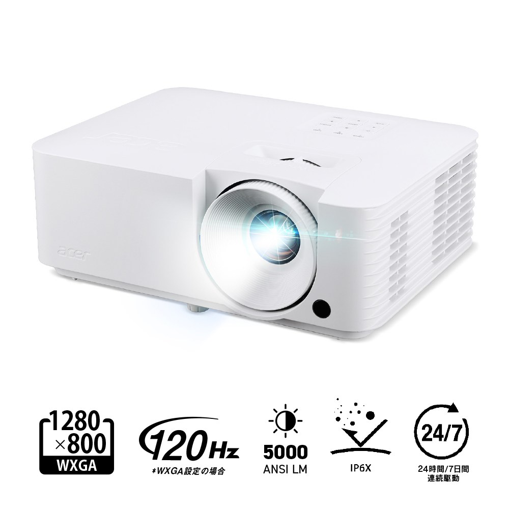Acer �v���W�F�N�^�[ ���[�U�[���� DLP WXGA 120Hz 5000ANSI���[���� 50000:1 IP6X 24���ԘA������ 15W�X�s�[�J�[ 2�N�ۏ� XL2330W