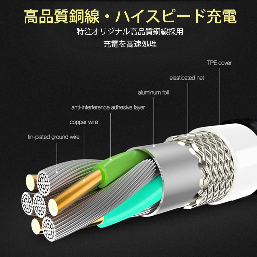日本限定モデル】 18W 3.5A 光る端子充電ケーブル3in1 Type-c Lightning Microusb 同時3台急速充電可能 通電提示灯  ナイロン2.0ｍ 耐久性 過充電保護可能 discoversvg.com