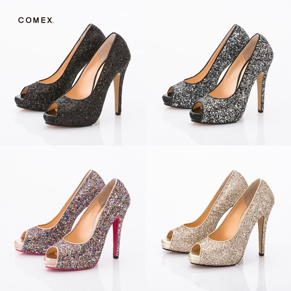 COMEX コメックス パンプス オープントゥグリッターラメパンプス