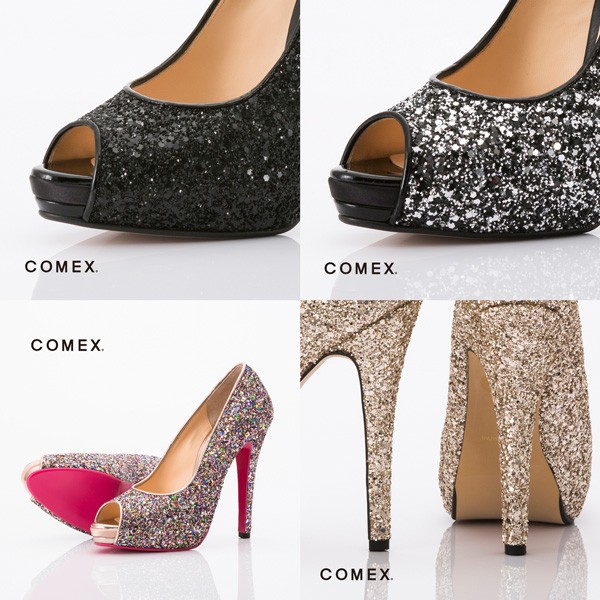 COMEX コメックス パンプス オープントゥグリッターラメパンプス