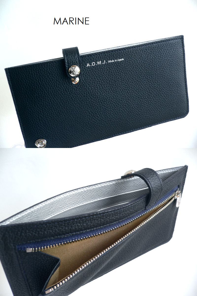ADMJ ライトウォレット　長財布　ネイビー A.D.M.J クーポン対象外 ノベルティ ADMJ 長財布 子牛革