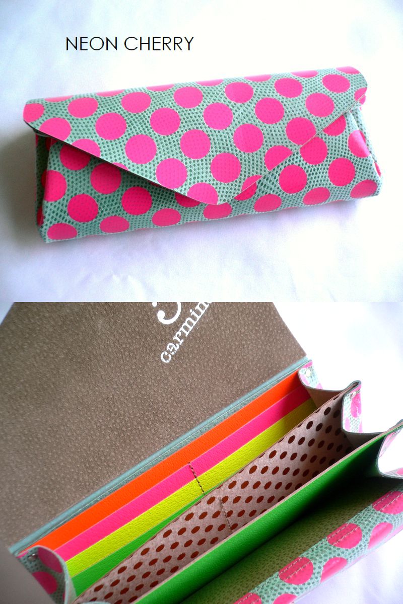 【新品未使用】Carmine カーマイン＊ドットレザーロングウォレット Carmine/カーマイン】Dot Leather Long Wallet GRAY ドット