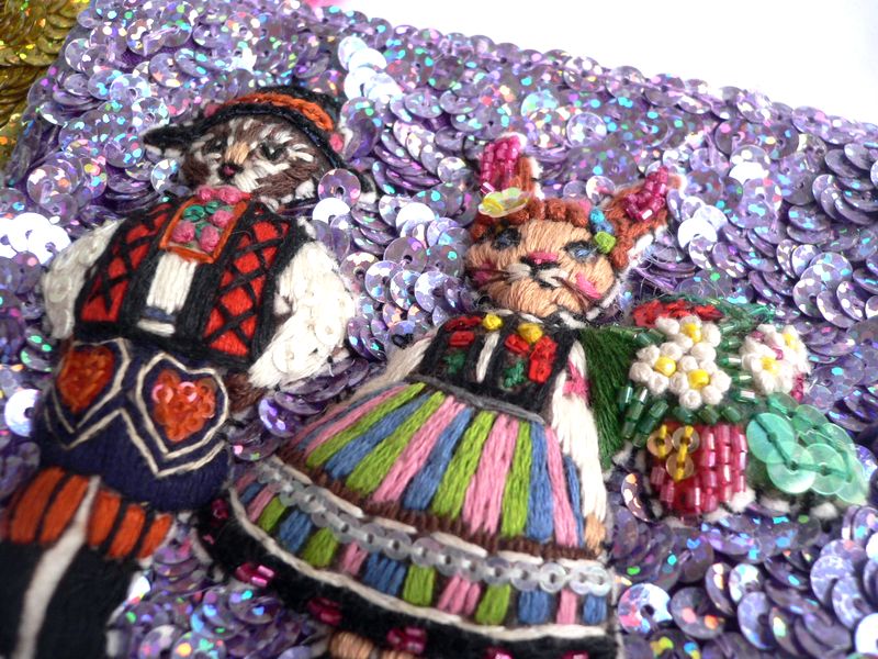 tamao world タマオワールド スパンコール 刺繍 ポーチ Folklore