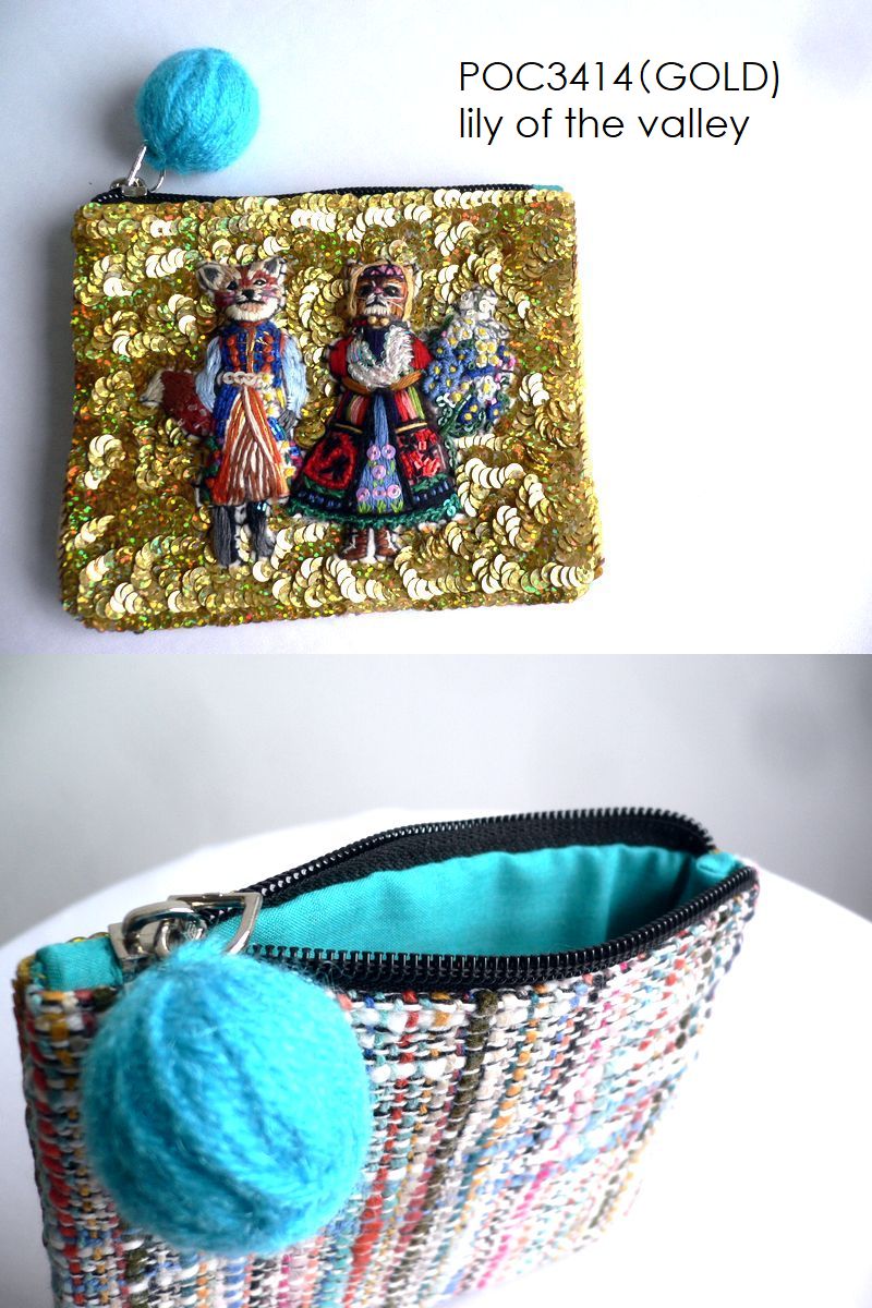 tamao world タマオワールド スパンコール 刺繍 ポーチ Folklore