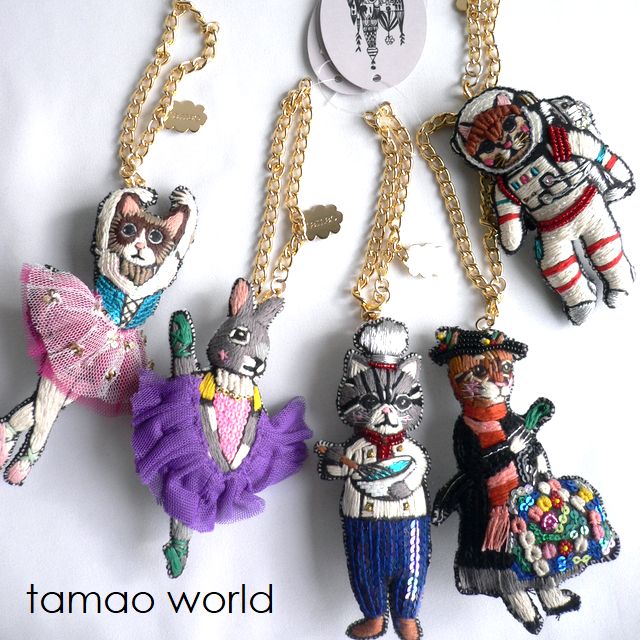 tamao world タマオワールド スパンコール 刺繍 バッグチャーム キーホルダー ブローチCHB2967 2192 2547 1870  1784 1789 3416 3417 3418 1947 猫/ネコ/ウサギ