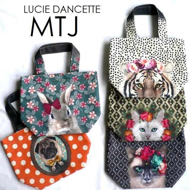 LUCIE DANCETTE リュシー ダンセット バッグ ポリエステル キャンバス 帆布 ミニ トートバッグ MTJ  猫/ネコ/犬/イヌ/ウサギ/リス/トラ/ウマ/カエル