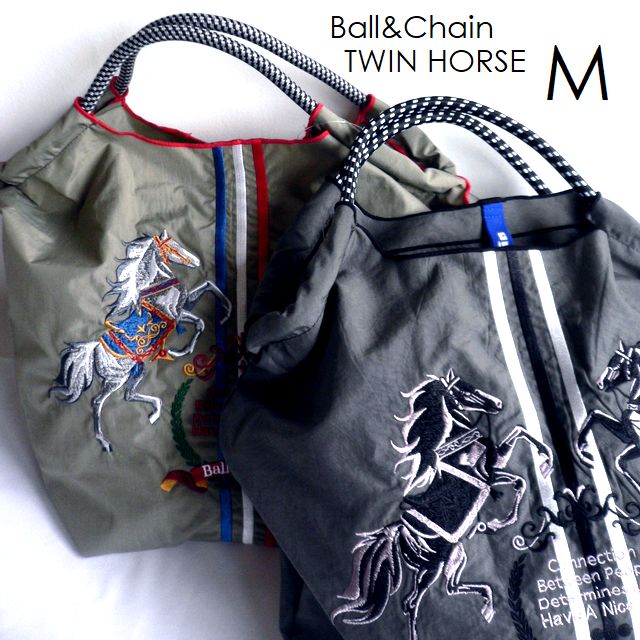 正規品 BALL＆CHAIN ボールアンドチェーン ボールアンドチェーン バッグ エコバッグ Mサイズ TWIN HORSE 紋章 エンブレム ホース  馬 ウマ グレー