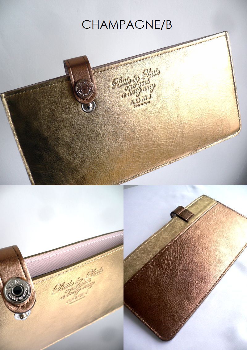 ◾︎未使用級◾︎ A.D.M.J. ビジュー レザー 長財布 薄型 グレー オレンジ MURA 牛革 シュリンクレザー スキミング防止 YKK L字ファスナー長財布