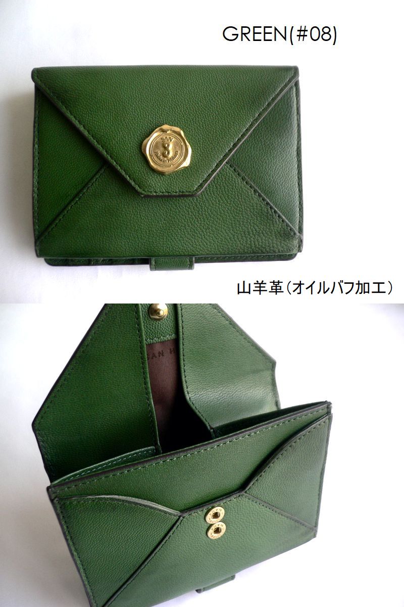 美品 SAN HIDEAKI MIHARA 三つ折り財布 ゴールドロゴ金具 SAN HIDEAKI MIHARA（サンヒデアキミハラ） ゴート 山羊革 2つ折り